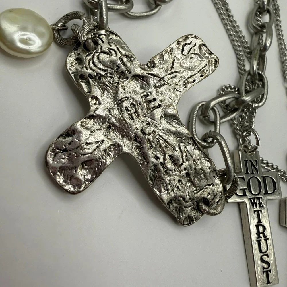 Religious Gothic Grunge Cross Necklace Bundle Lot of 3 Unbranded